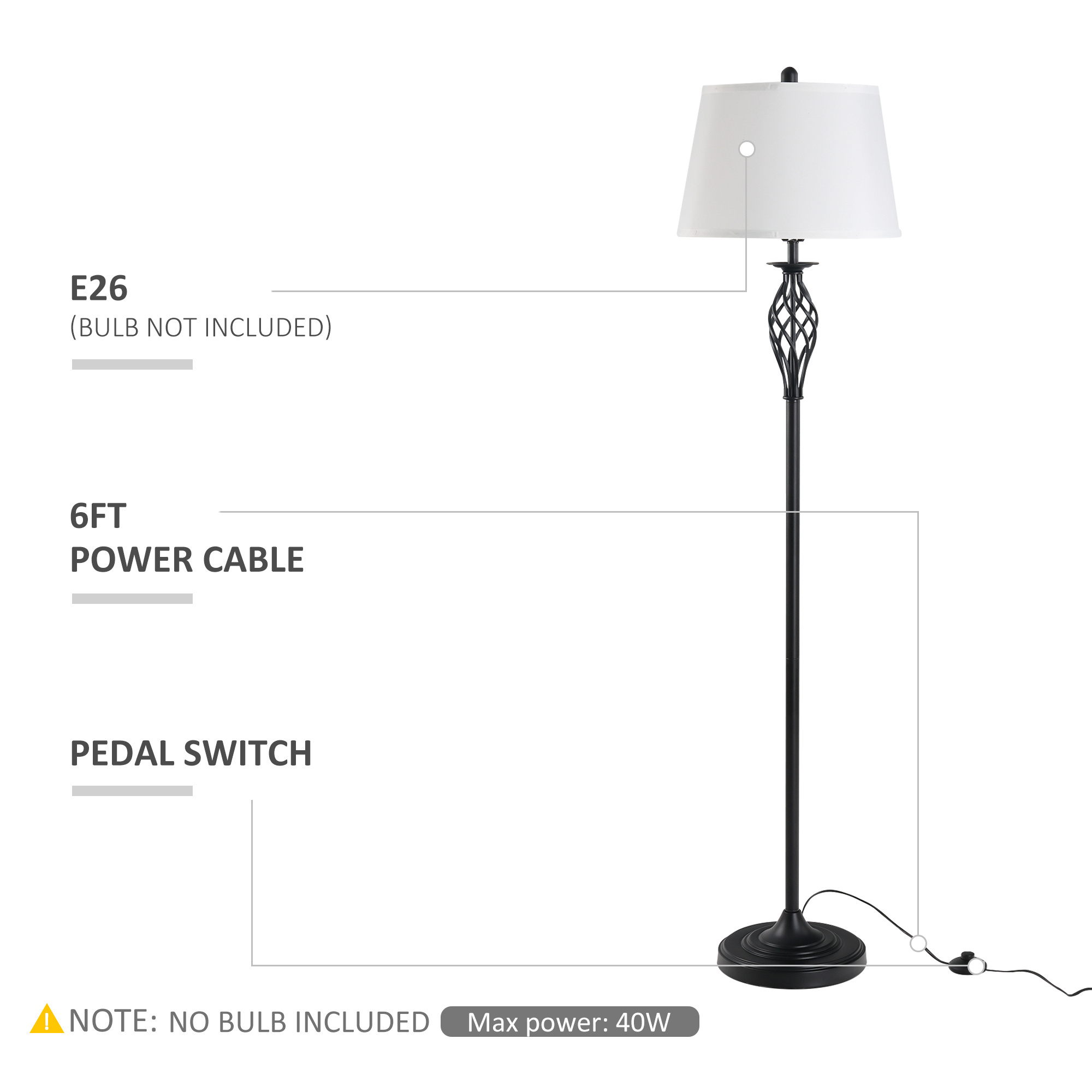 3 Piece Table Floor Lamp Set with Metal Pole, Round Base, and Fabric Lampshade, for Living Room, Black/White - Image 7