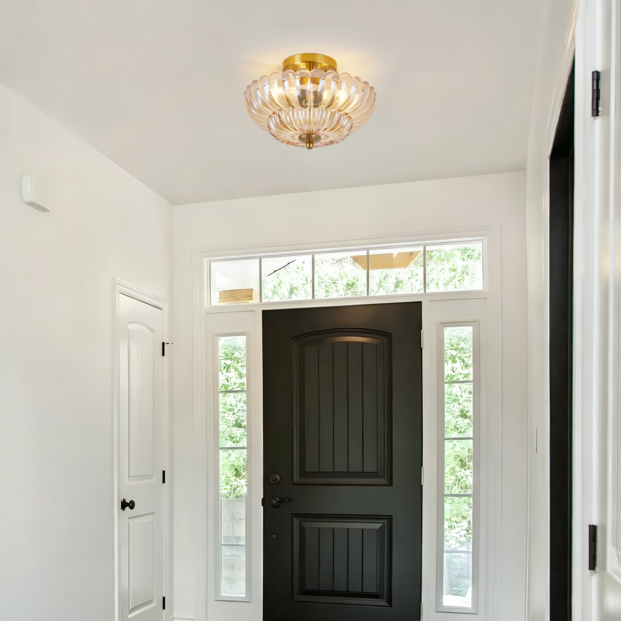 11.8 inch Semi Flush Mount Ceiling Light, 3-Light Close to Ceiling Light Fixtures with Flower Glass, Vintage Ceiling Lights for Hallway Living Room Kitchen Bedroom Bathroom, Amber - Image 4