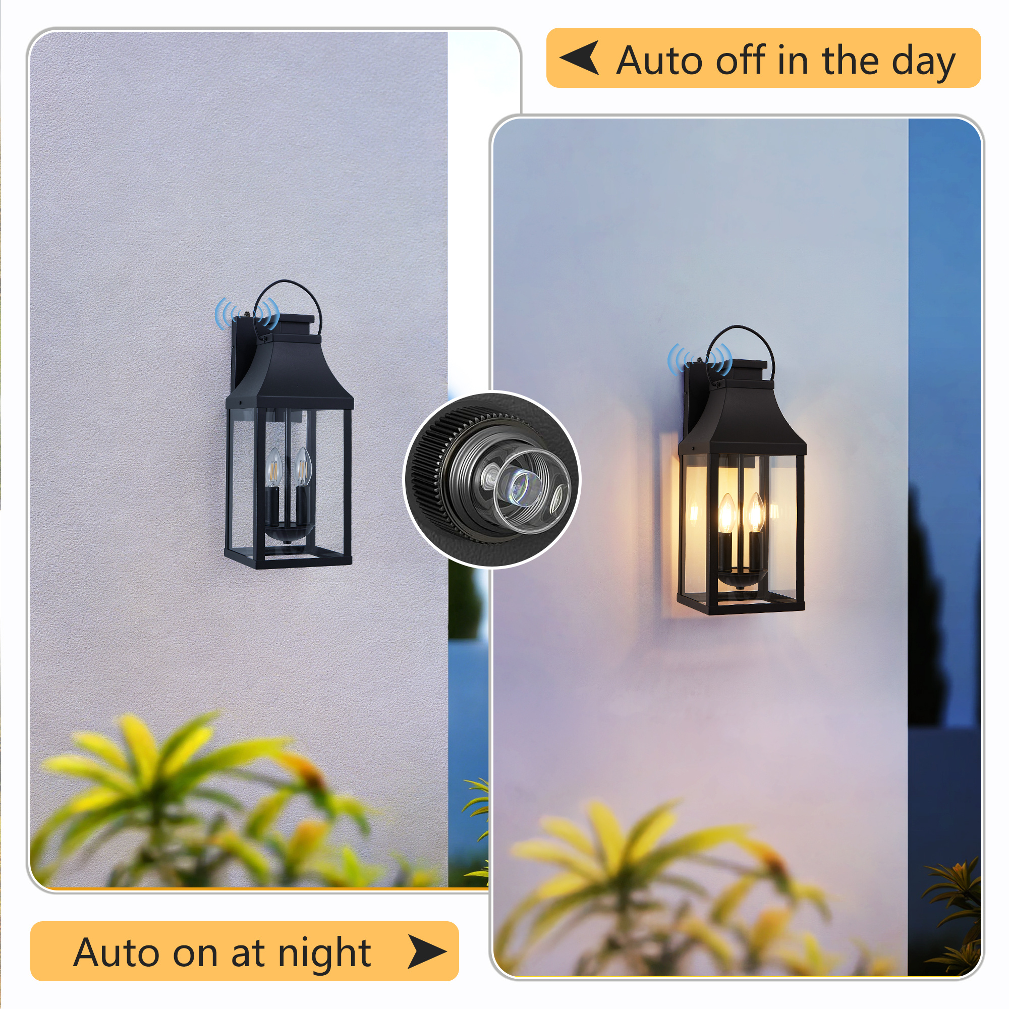 20'' Dusk to Dawn Outdoor Wall Light, Large Black Outdoor Porch Light Waterproof Patio Lanterns, Exterior Wall Mount Lighting Fixtures, 2-Light Outside Garage Sconces for House Front, 1-Pack - Image 7