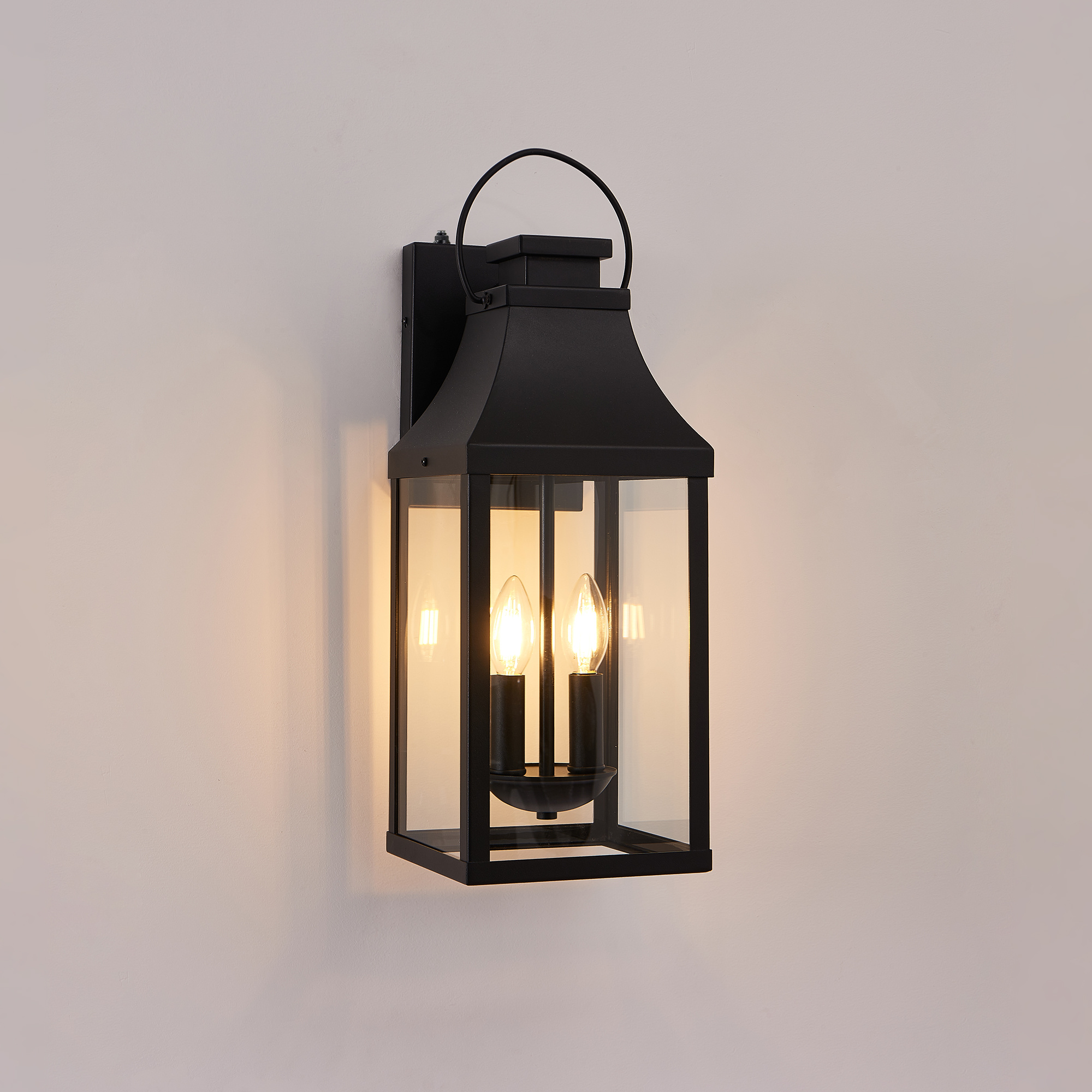20'' Dusk to Dawn Outdoor Wall Light, Large Black Outdoor Porch Light Waterproof Patio Lanterns, Exterior Wall Mount Lighting Fixtures, 2-Light Outside Garage Sconces for House Front, 1-Pack - Image 2