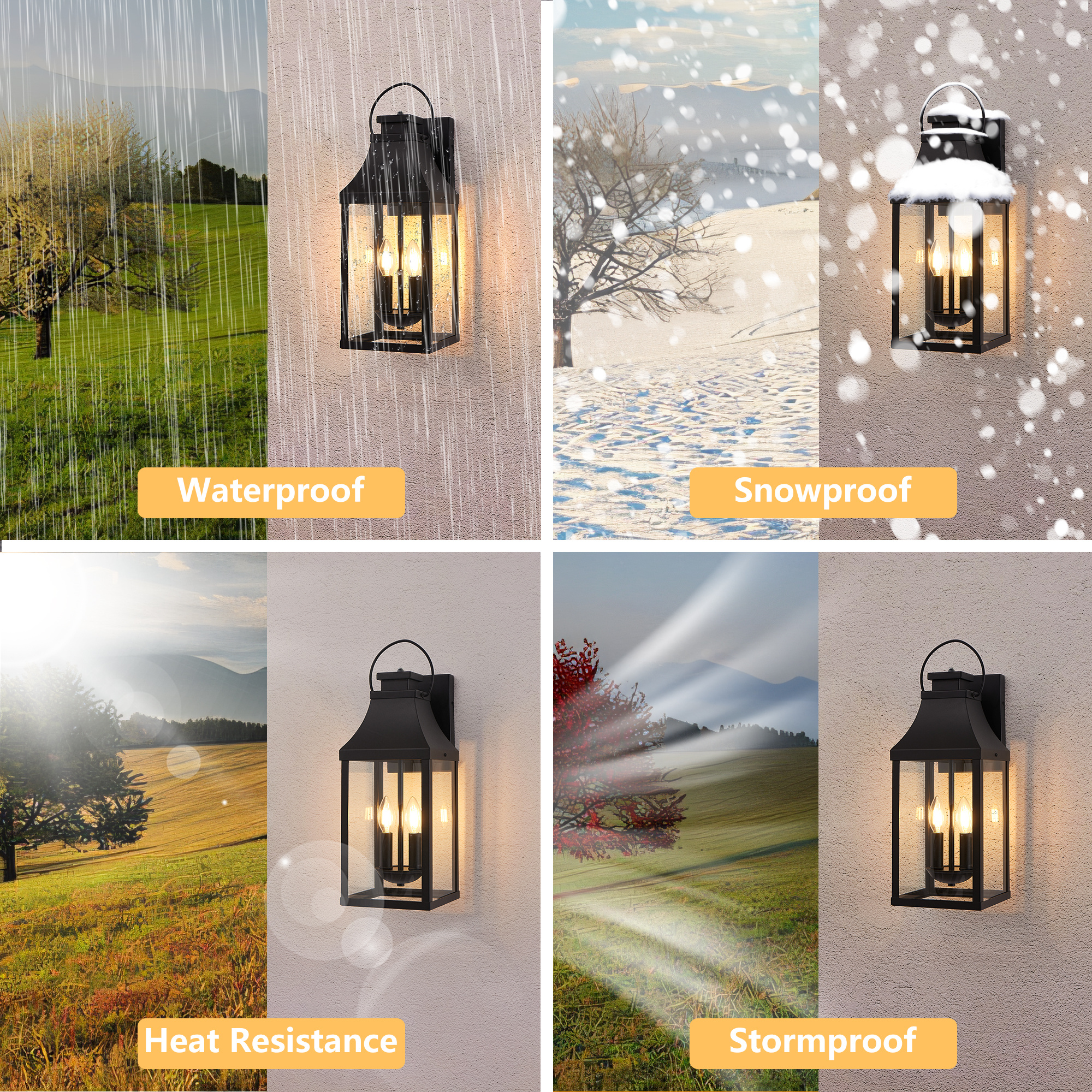 20'' Dusk to Dawn Outdoor Wall Light, Large Black Outdoor Porch Light Waterproof Patio Lanterns, Exterior Wall Mount Lighting Fixtures, 2-Light Outside Garage Sconces for House Front, 1-Pack - Image 5